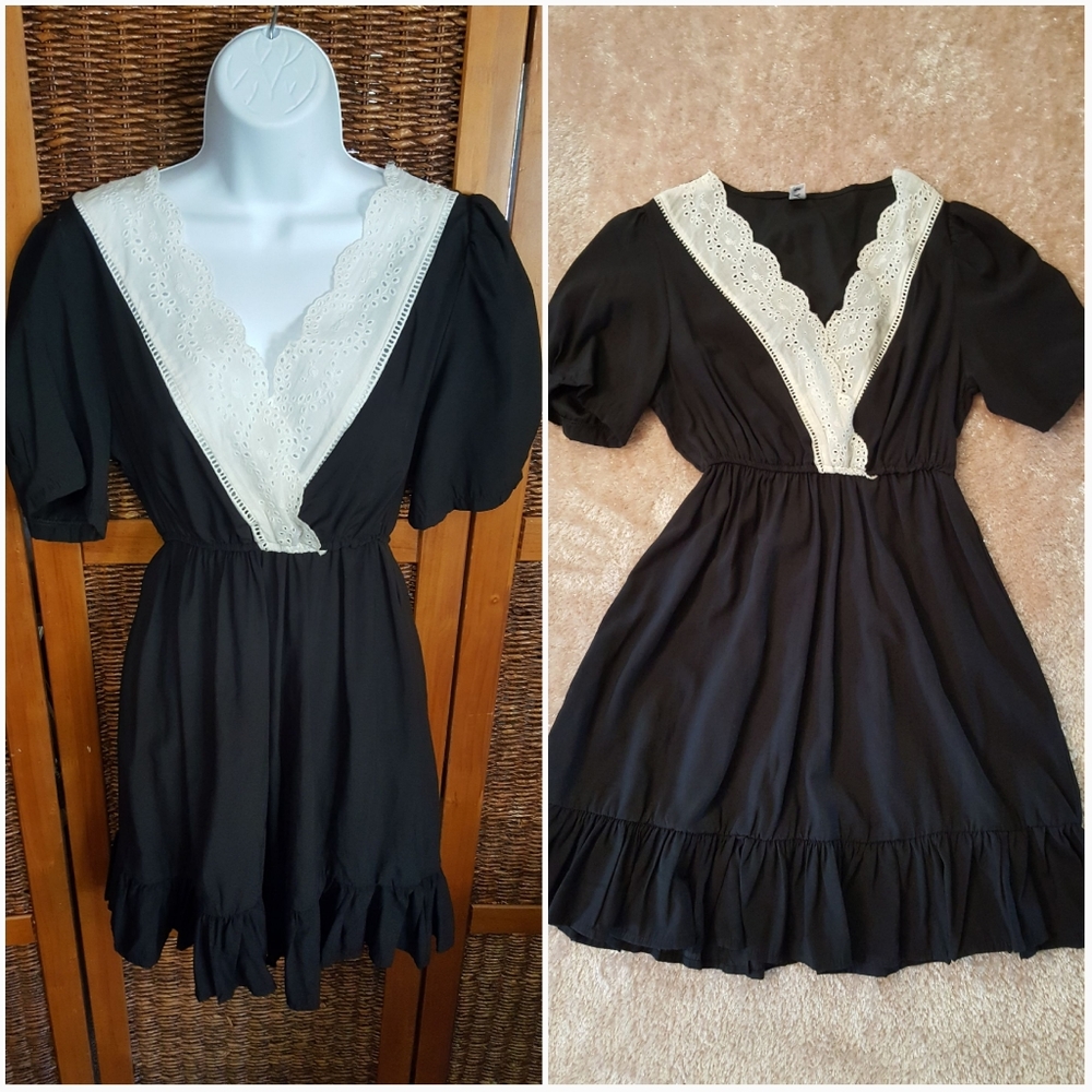 Black Dress w/Eyelet Lace Neckline